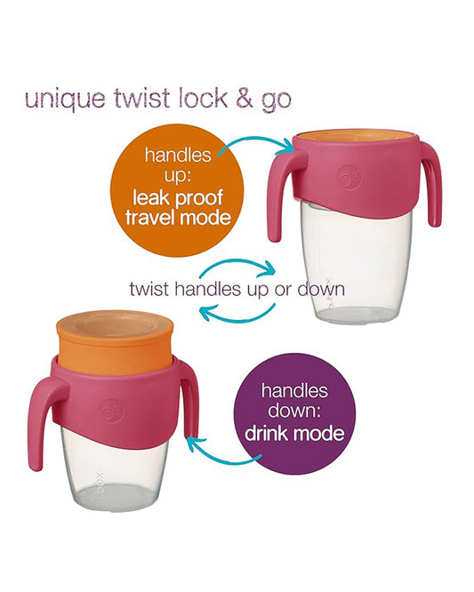 b.box 360 Cup-With Twist Lock Design & Handles-Strawberry Shake Pink Orange-For Infants