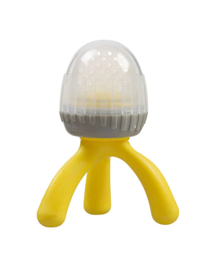 b.box Silicone Fresh Food Feeder-Lemon Sherbet Yellow Grey-With Unique Tripod Design & Click Lock Ring-For Infants