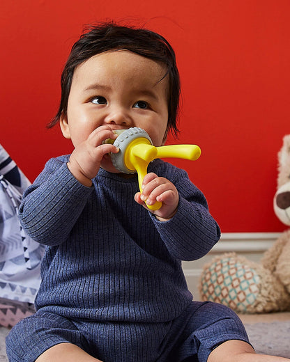 b.box Silicone Fresh Food Feeder-Lemon Sherbet Yellow Grey-With Unique Tripod Design & Click Lock Ring-For Infants