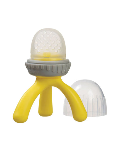 b.box Silicone Fresh Food Feeder-Lemon Sherbet Yellow Grey-With Unique Tripod Design & Click Lock Ring-For Infants