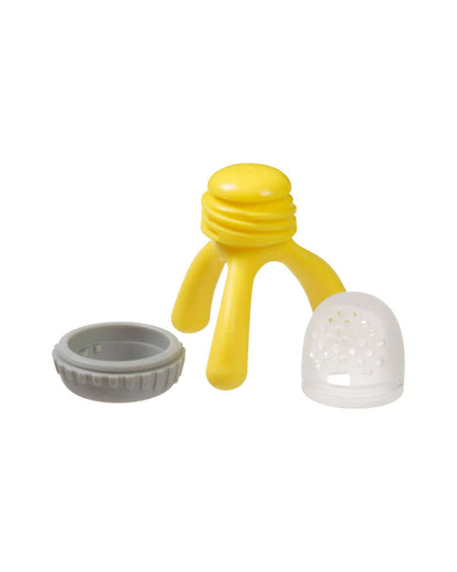 b.box Silicone Fresh Food Feeder-Lemon Sherbet Yellow Grey-With Unique Tripod Design & Click Lock Ring-For Infants