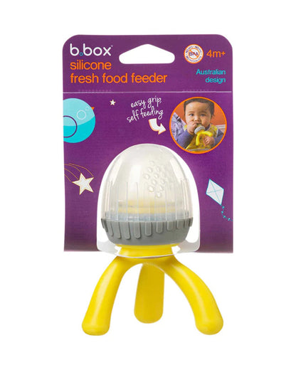 b.box Silicone Fresh Food Feeder-Lemon Sherbet Yellow Grey-With Unique Tripod Design & Click Lock Ring-For Infants