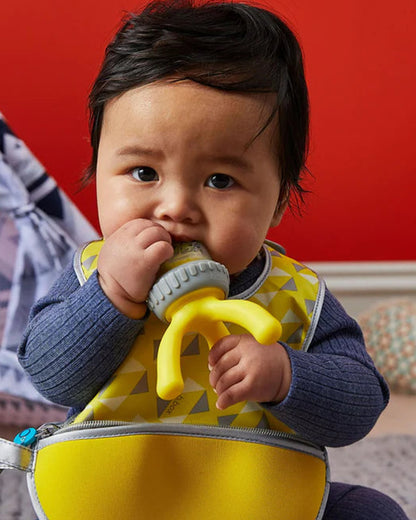 b.box Silicone Fresh Food Feeder-Lemon Sherbet Yellow Grey-With Unique Tripod Design & Click Lock Ring-For Infants