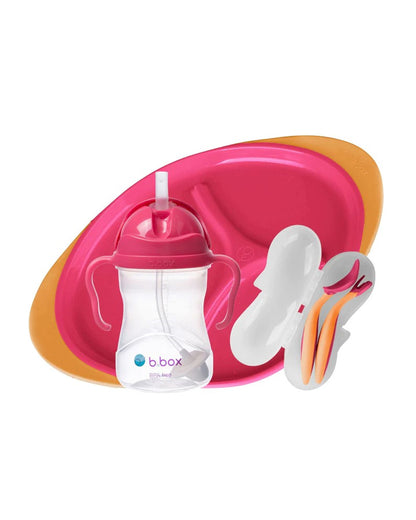 b.box Meal Set-With Weighted Straw Sipper-Strawberry Shake Pink Orange-For Feeding Infants