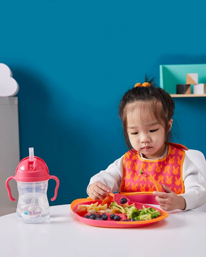 b.box Meal Set-With Weighted Straw Sipper-Strawberry Shake Pink Orange-For Feeding Infants