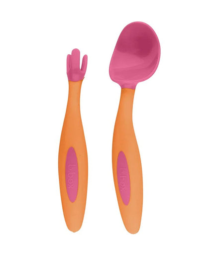 b.box Meal Set-With Weighted Straw Sipper-Strawberry Shake Pink Orange-For Feeding Infants