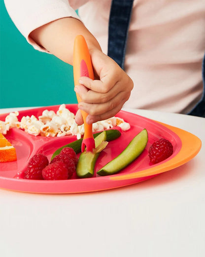 b.box Meal Set-With Weighted Straw Sipper-Strawberry Shake Pink Orange-For Feeding Infants