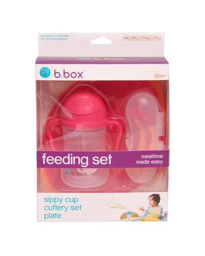 b.box Meal Set-With Weighted Straw Sipper-Strawberry Shake Pink Orange-For Feeding Infants