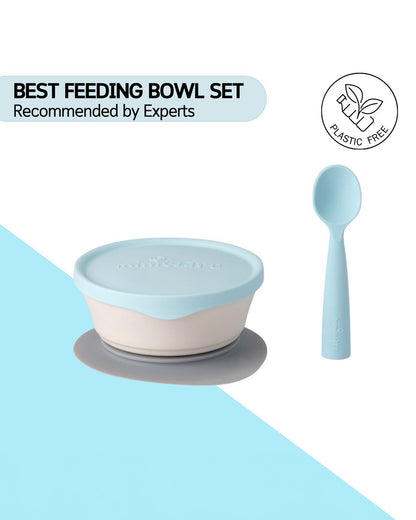 Miniware First Bite Bowl-With Suction Foot-Biodegradable-With Spoon-Vanilla & Aqua-For Feeding Infants