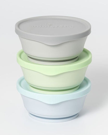 Miniware First Bite Bowl-With Suction Foot-Biodegradable-With Spoon-Vanilla & Aqua-For Feeding Infants