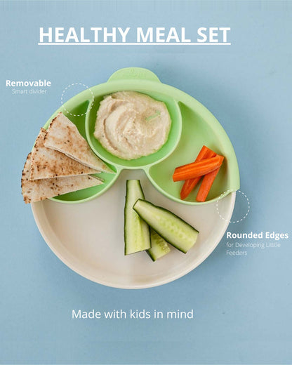 Miniware Healthy Meal Plate-Aqua-With Detachable Suction Foot-Plant Based-For Feeding Infants