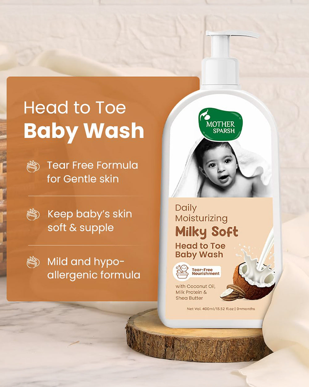 Mother Sparsh Daily Moisturizing Milky Soft Baby Head to Toe Wash-With Milk Coconut Oil