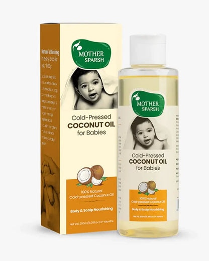 Mother Sparsh Cold Pressed Coconut Baby Massage Oil (200 ml), Natural Mosquito Repellent Spray & Nourishing Baby Hair Oil (100ml)