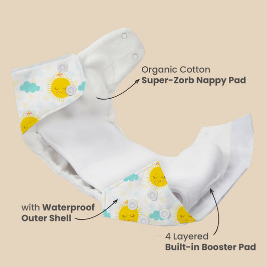 Mother Sparsh Domino Night Plant Powered Cloth Dry Feel Diaper-Padded Underwear With Super Zorb Soaker Insert-Washable & Reusable-3 to 36M