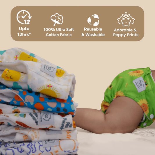 Mother Sparsh Domino Night Plant Powered Cloth Dry Feel Diaper-Padded Underwear With Super Zorb Soaker Insert-Washable & Reusable-3 to 36M