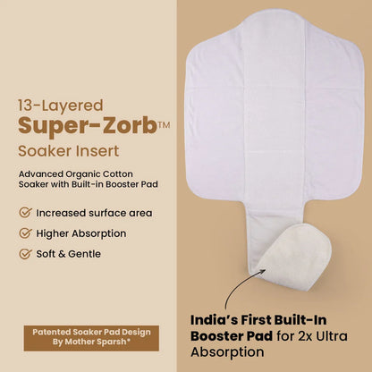 Mother Sparsh Snoozy Sun Plant Powered Cloth Dry Feel Diaper-Padded Underwear With Super Zorb Soaker Insert-Washable & Reusable-3 to 36M