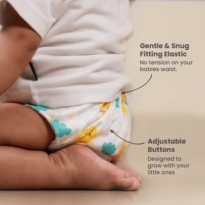 Mother Sparsh Snoozy Sun Plant Powered Cloth Dry Feel Diaper-Padded Underwear With Super Zorb Soaker Insert-Washable & Reusable-3 to 36M