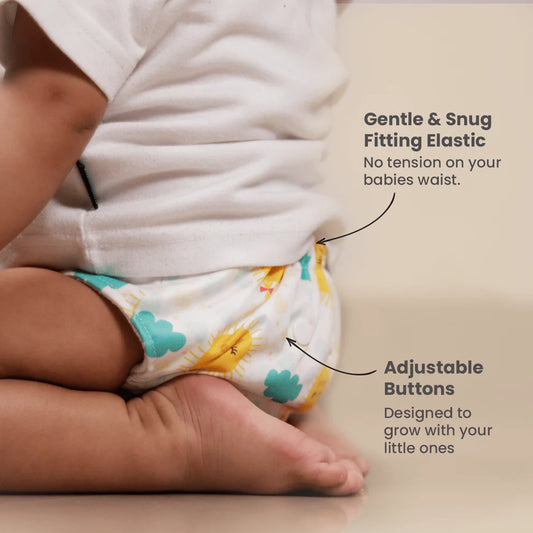 Mother Sparsh Snoozy Sun Plant Powered Cloth Dry Feel Diaper-Padded Underwear With Super Zorb Soaker Insert-Washable & Reusable-3 to 36M