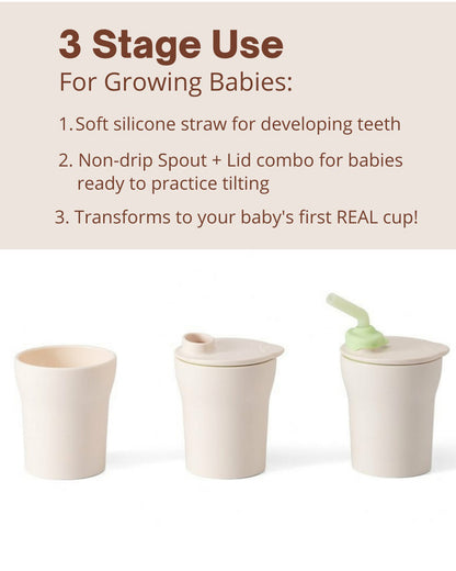 Miniware 1-2-3 Sip! Silicone Sippy Cup-Vanilla & Key Lime-With Lid & Straw-Plant Based-For Infants