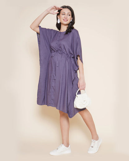 Mine4Nine Lilac Maternity Nursing Kaftan Dress-Solid Color-Rayon-Round Neck-Bump Friendly