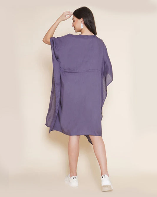 Mine4Nine Lilac Maternity Nursing Kaftan Dress-Solid Color-Rayon-Round Neck-Bump Friendly