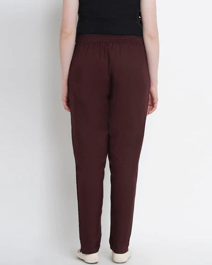 Mine4Nine Brown Maternity Trouser-Solid Color-Rayon-Bump Friendly
