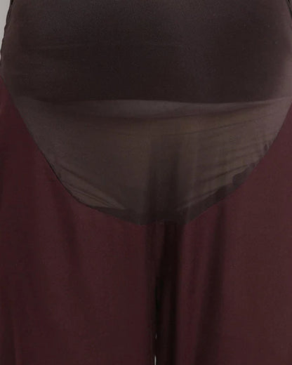 Mine4Nine Brown Maternity Trouser-Solid Color-Rayon-Bump Friendly