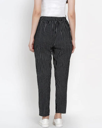 Mine4Nine Black Maternity Trouser-Striped Print-Rayon-Bump Friendly