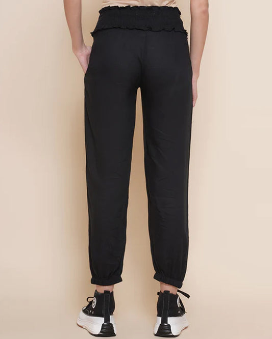 Mine4Nine Black Maternity Jogger-Solid Color-Rayon-Bump Friendly