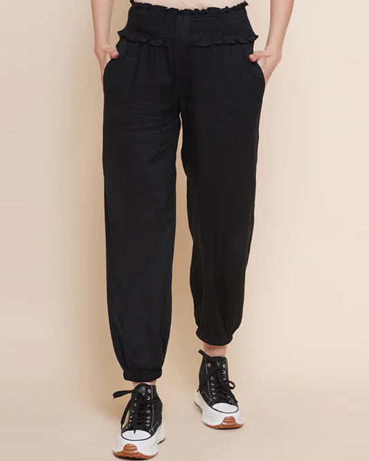 Mine4Nine Black Maternity Jogger-Solid Color-Rayon-Bump Friendly