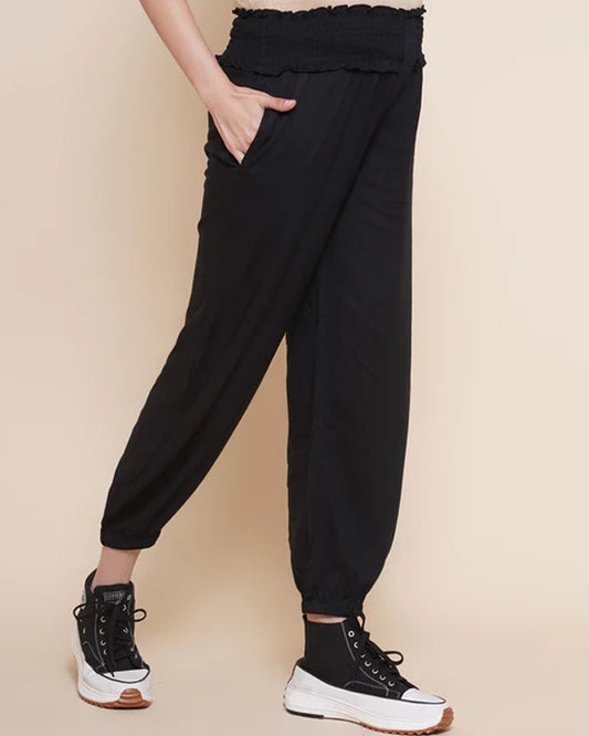 Mine4Nine Black Maternity Jogger-Solid Color-Rayon-Bump Friendly