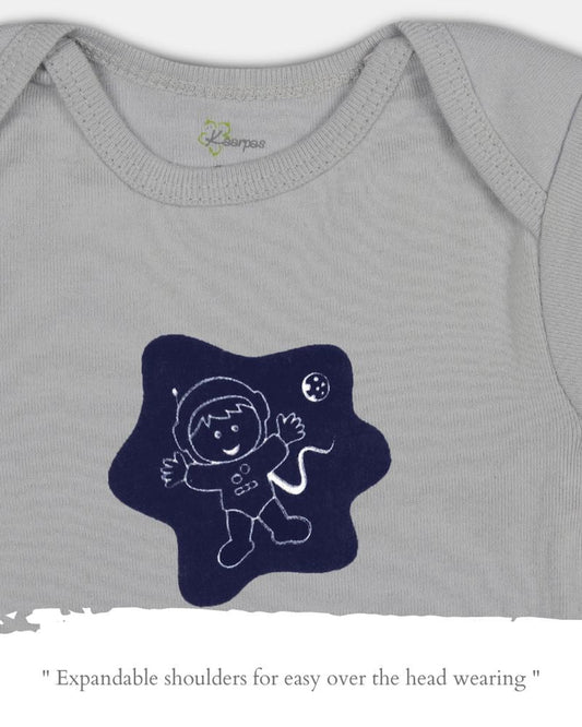 Kaarpas Grey & Blue Onesie-Bodysuit Set-Astronauts And Spaceship-Organic Cotton-For Infants