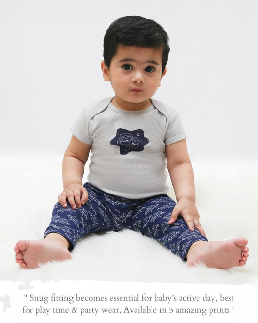 Kaarpas Grey & Blue Onesie-Bodysuit Set-Astronauts And Spaceship-Organic Cotton-For Infants