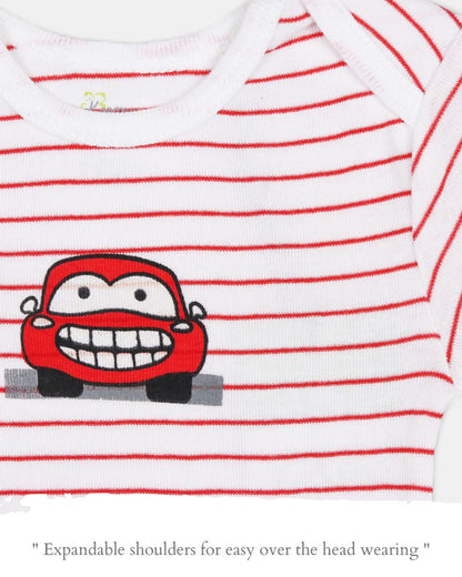 Kaarpas Red & Grey Onesie-Bodysuit Set-Car And The Wheels-Organic Cotton-For Infants