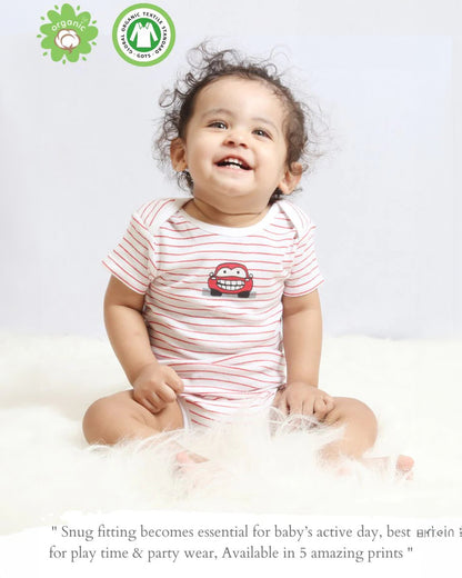 Kaarpas Red & Grey Onesie-Bodysuit Set-Car And The Wheels-Organic Cotton-For Infants