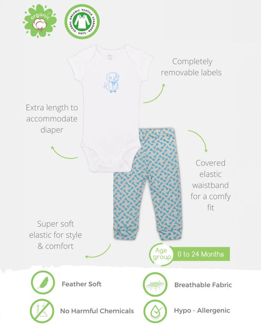 Kaarpas White & Grey Onesie-Bodysuit Set-Dog And Bones-Organic Cotton-For Infants