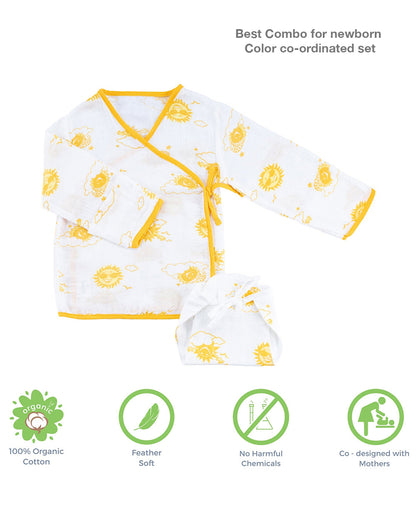 Kaarpas Yellow Full Sleeves Kimono Jhabla Set with Nappy-Sun-Organic Cotton-For Infants