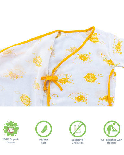 Kaarpas Yellow Full Sleeves Kimono Jhabla Set with Nappy-Sun-Organic Cotton-For Infants
