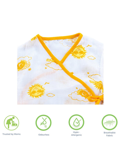 Kaarpas Yellow Full Sleeves Kimono Jhabla Set with Nappy-Sun-Organic Cotton-For Infants