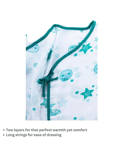 Kaarpas Blue Full Sleeves Kimono Jhabla Set with Nappy-Moon and Stars-Organic Cotton-For Infants