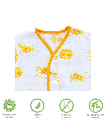 Kaarpas Yellow Half Sleeves Kimono Jhabla Set with Nappy-Sun-Organic Cotton-For Infants