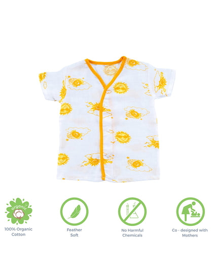 Kaarpas Yellow Half Sleeves Kimono Jhabla Set with Nappy-Sun-Organic Cotton-For Infants