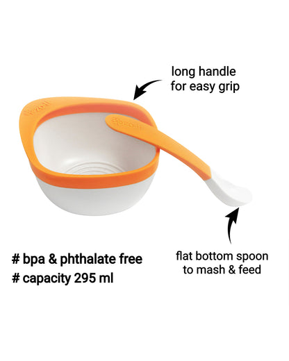 ZoLi Mash Bowl-Food Masher-With Spoon-BPA Free-Orange-For Feeding Infants