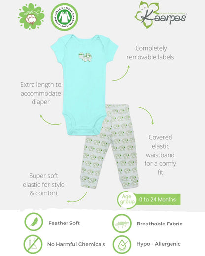 Kaarpas Blue and Green Onesie-Bodysuit Set-Hare And Tortoise-Organic Cotton-For Infants