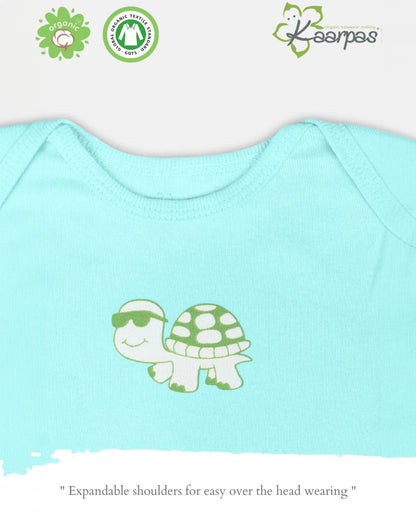 Kaarpas Blue and Green Onesie-Bodysuit Set-Hare And Tortoise-Organic Cotton-For Infants