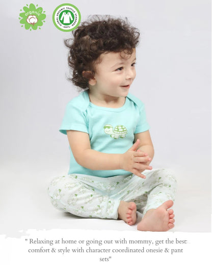 Kaarpas Blue and Green Onesie-Bodysuit Set-Hare And Tortoise-Organic Cotton-For Infants