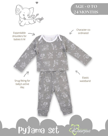 Kaarpas Grey PJ Set-Jumbo Elephant-Organic Cotton-For Infants