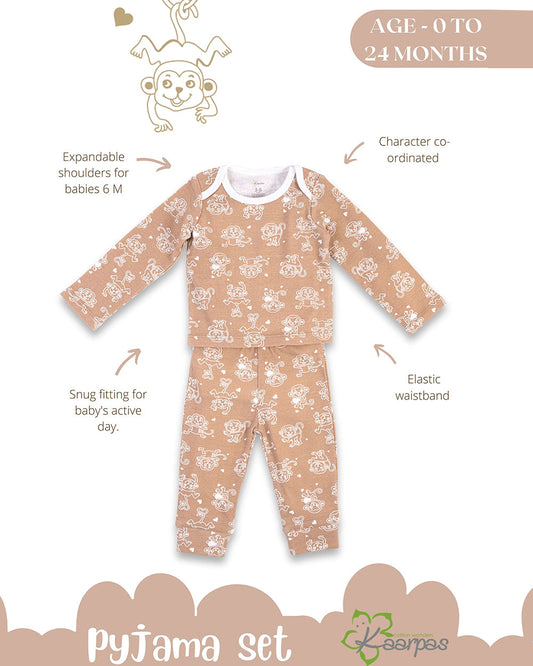 Kaarpas Brown PJ Set-Jumping Monkey-Organic Cotton-For Infants