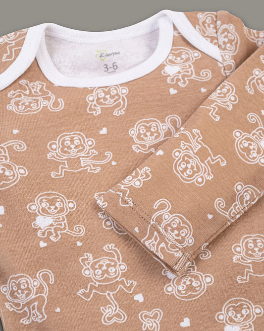 Kaarpas Brown PJ Set-Jumping Monkey-Organic Cotton-For Infants