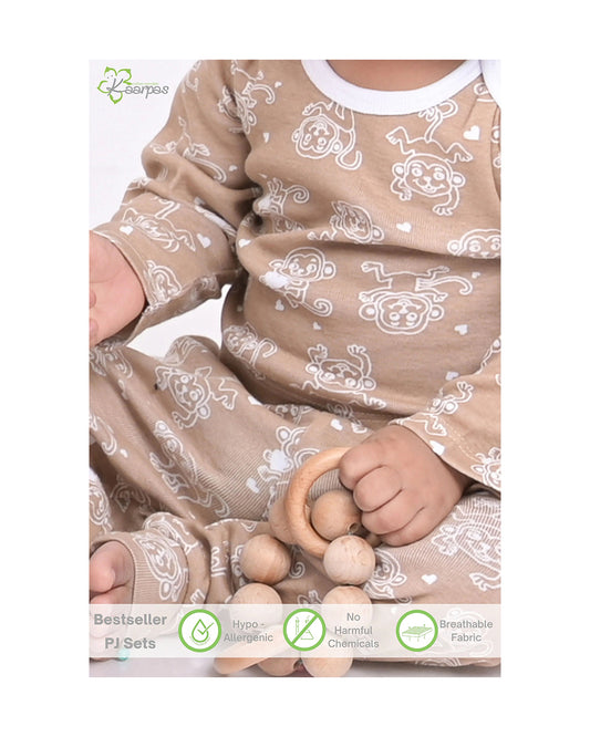 Kaarpas Brown PJ Set-Jumping Monkey-Organic Cotton-For Infants